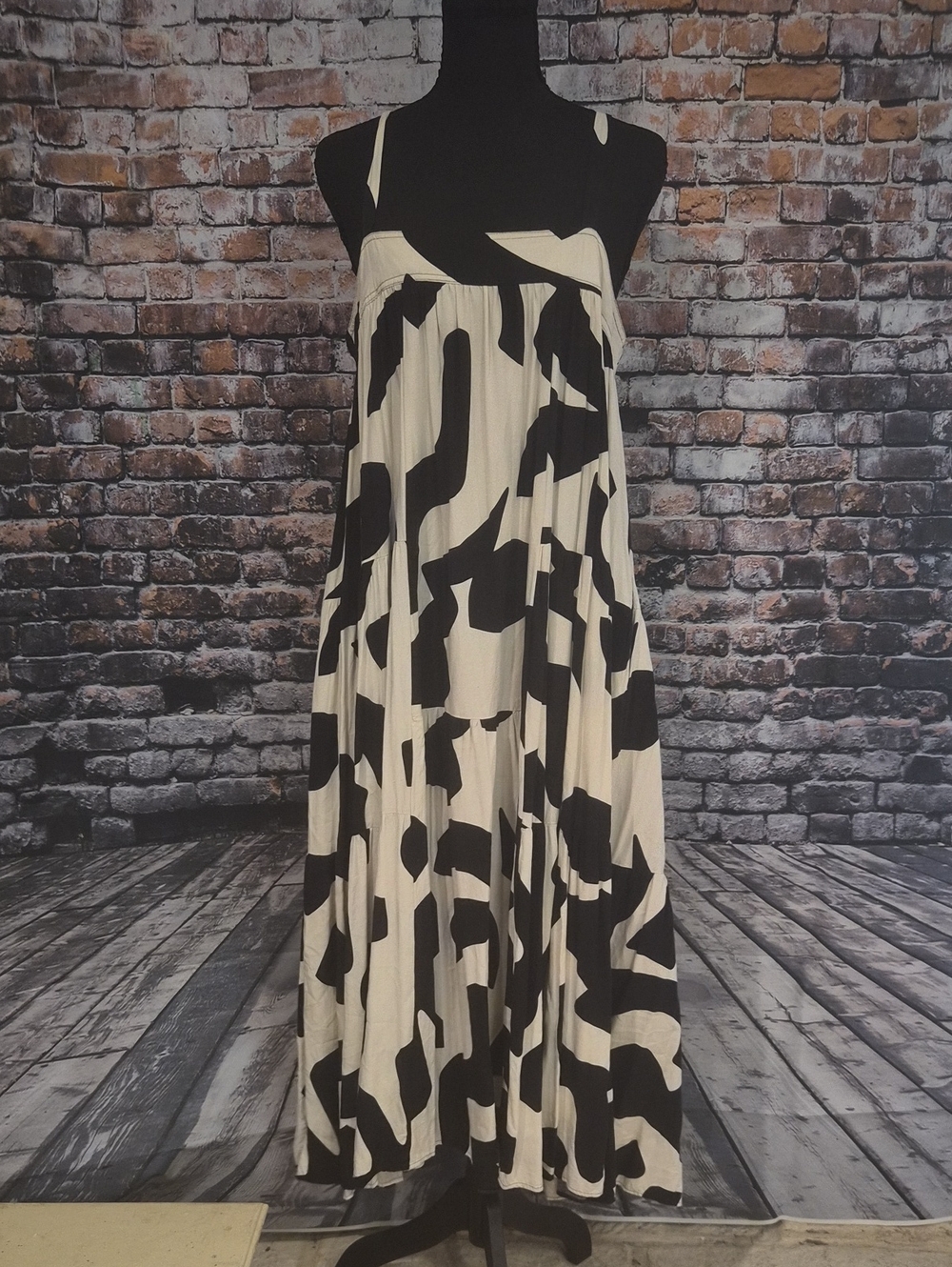 Abel The Label Black & Cream Abstract Spaghetti-Strap Maxi Dress